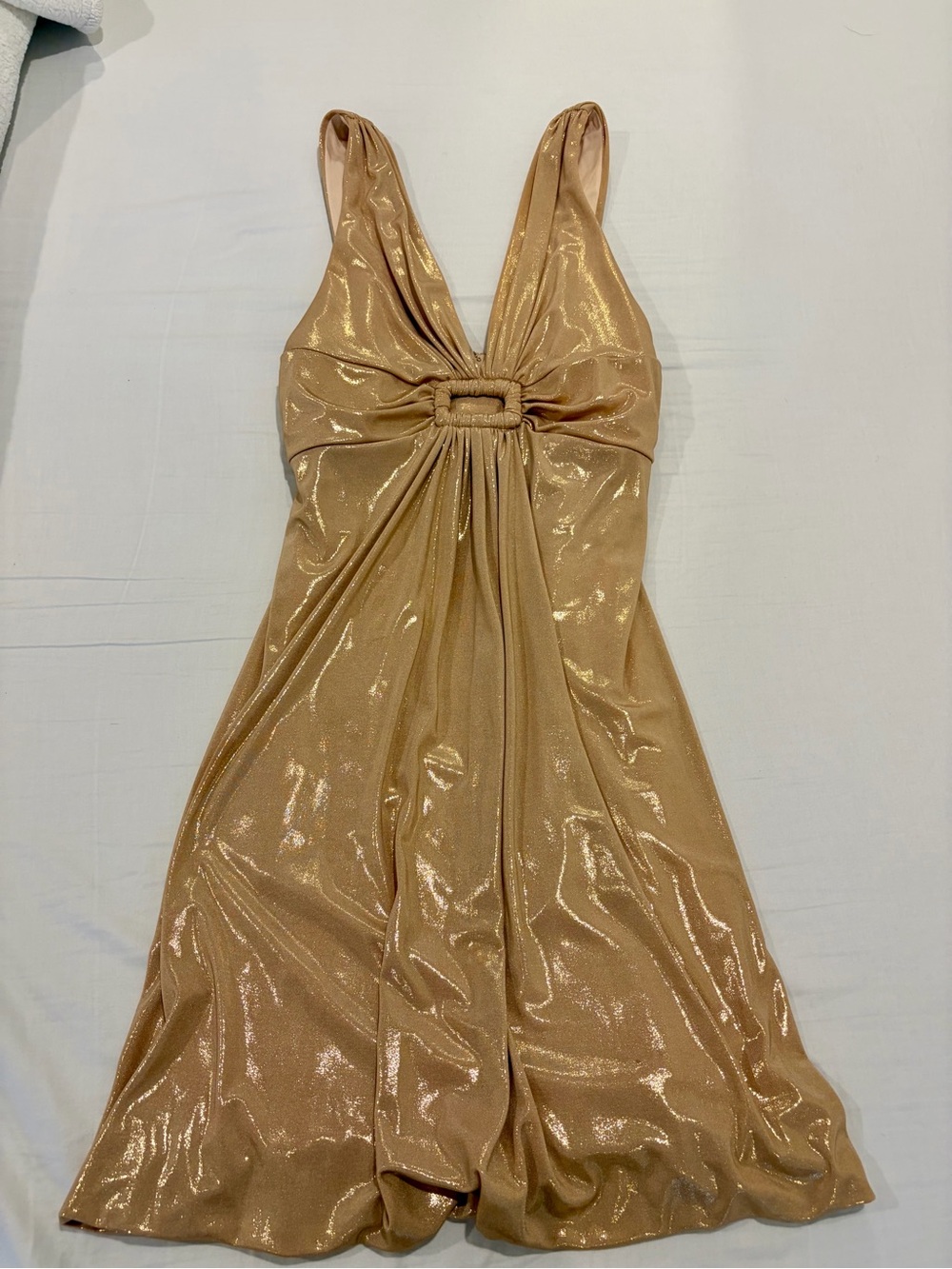 Jessica McClintock 90s Vintage Gold Shimmer Halter Dress Empire Waist sz 10